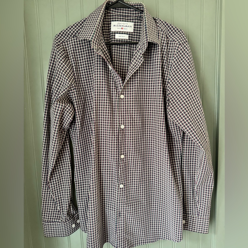 Mizzen+Main Men's Plaid Shirt - Purple and White